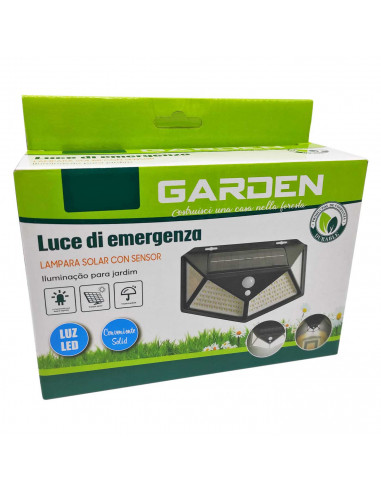 Tradineur - Lámpara solar de pared con sensor de movimiento, LED, foco exterior, recargable, 3.7 V, 450 lumen, impermeable, incl