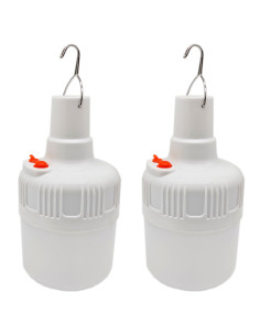 Tradineur - Pack de 2 lámparas colgantes LED, foco exterior, recargable con cable USB, 3.7 V, 140 lumen, patio, jardín (Blanco -
