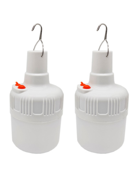 Tradineur - Pack de 2 lámparas colgantes LED, foco exterior, recargable con cable USB, 3.7 V, 140 lumen, patio, jardín (Blanco -