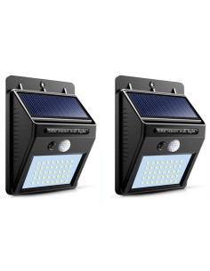 Tradineur - Pack de 2 focos solares de pared con sensor de movimiento, LED, lámpara exterior, recargable, 3.7 V, 300 lumen, impe