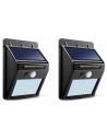 Tradineur - Pack de 2 focos solares de pared con sensor de movimiento, LED, lámpara exterior, recargable, 3.7 V, 300 lumen, impe