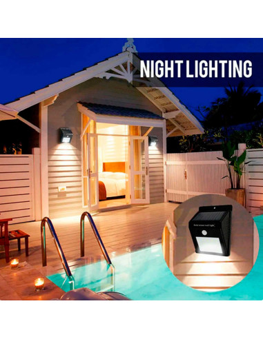 Tradineur - Pack de 2 focos solares de pared con sensor de movimiento, LED, lámpara exterior, recargable, 3.7 V, 300 lumen, impe