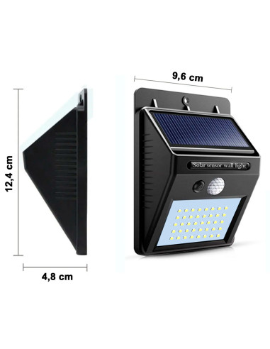Tradineur - Pack de 2 focos solares de pared con sensor de movimiento, LED, lámpara exterior, recargable, 3.7 V, 300 lumen, impe
