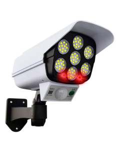 Tradineur - Foco solar LED de pared con sensor de movimiento y mando, forma de cámara de seguridad, 770 lumen, impermeable, incl