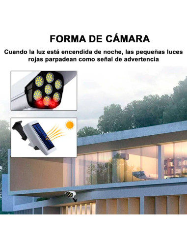 Tradineur - Foco solar LED de pared con sensor de movimiento y mando, forma de cámara de seguridad, 770 lumen, impermeable, incl