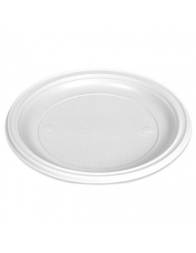 Tradineur - 4 paquetes de 12 platos llanos redondos reutilizables, plástico, reciclables, extra resistentes, higiénicos, apilabl