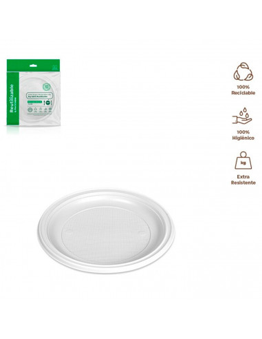 Tradineur - 4 paquetes de 12 platos llanos redondos reutilizables, plástico, reciclables, extra resistentes, higiénicos, apilabl