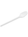 Tradineur - 5 paquetes de 20 cucharas blancas reutilizables, plástico, reciclables, extra resistentes, higiénicas, apilables, ap