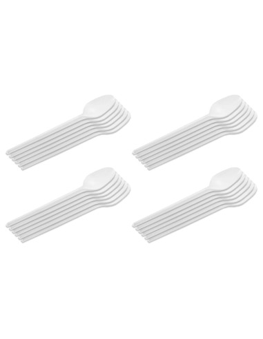 Tradineur - 5 paquetes de 20 cucharas blancas reutilizables, plástico, reciclables, extra resistentes, higiénicas, apilables, ap