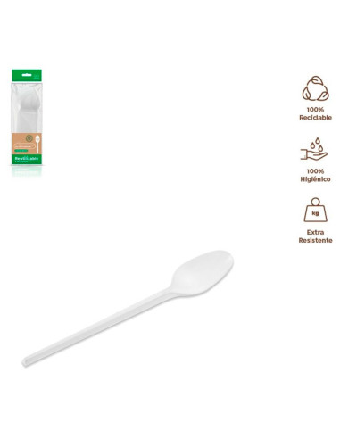 Tradineur - 5 paquetes de 20 cucharas blancas reutilizables, plástico, reciclables, extra resistentes, higiénicas, apilables, ap