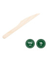 Tradineur - 16 paquetes de 12 cuchillos de madera biodegradables, reciclables, extra resistentes, producto orgánico natural - 16