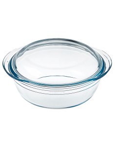 Tradineur - Cacerola redonda de vidrio borosilicato con tapa, molde, fuente para horno, lasaña, apta para microondas, asar, horn