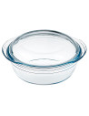 Tradineur - Cacerola redonda de vidrio borosilicato con tapa, molde, fuente para horno, lasaña, apta para microondas, asar, horn