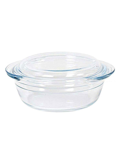 Tradineur - Cacerola redonda de vidrio borosilicato con tapa, molde, fuente para horno, lasaña, apta para microondas, asar, horn