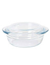 Tradineur - Cacerola redonda de vidrio borosilicato con tapa, molde, fuente para horno, lasaña, apta para microondas, asar, horn