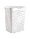 Tradineur - Cesto rattan para ropa sucia con tapa y asas, pongotodo de plástico, cubo para colada, imitación de mimbre, fabricad