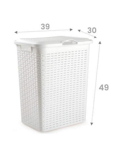 Tradineur - Cesto rattan para ropa sucia con tapa y asas, pongotodo de plástico, cubo para colada, imitación de mimbre, fabricad