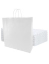 Tradineur - Pack de 50 bolsas de papel de celulosa, incluyen asas, biodegradables, regalos, tiendas, comercios (Blanco - XL - 46