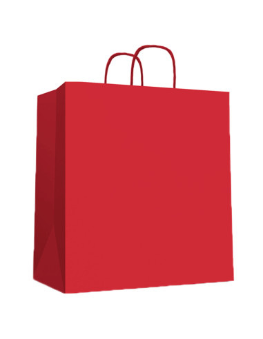 Tradineur - Pack de 50 bolsas de papel de celulosa, incluyen asas, biodegradables, regalos, tiendas, comercios (Rojo - XL - 46 x