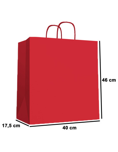 Tradineur - Pack de 50 bolsas de papel de celulosa, incluyen asas, biodegradables, regalos, tiendas, comercios (Rojo - XL - 46 x