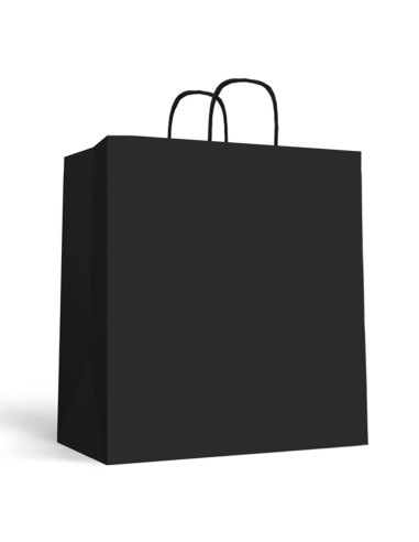Tradineur - Pack de 50 bolsas de papel de celulosa, incluyen asas, biodegradables, regalos, tiendas, comercios (Negro - XL - 46