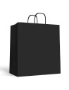 Tradineur - Pack de 50 bolsas de papel de celulosa, incluyen asas, biodegradables, regalos, tiendas, comercios (Negro - XL - 46