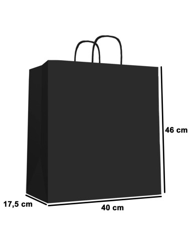 Tradineur - Pack de 50 bolsas de papel de celulosa, incluyen asas, biodegradables, regalos, tiendas, comercios (Negro - XL - 46