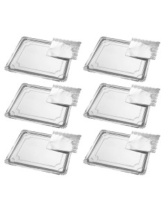 Tradineur - Pack de 6 bandejas rectangulares de cartón con blonda, fuente reciclable para pasteles con encaje de papel, decoraci