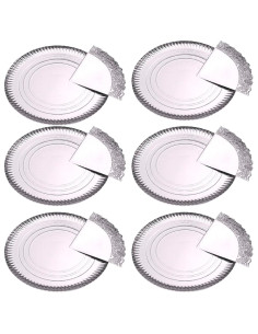 Tradineur - Pack de 6 bandejas redondas de cartón con blonda, fuente reciclable para pasteles con encaje de papel, decoración de