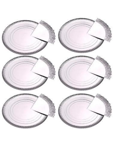 Tradineur - Pack de 6 bandejas redondas de cartón con blonda, fuente reciclable para pasteles con encaje de papel, decoración de