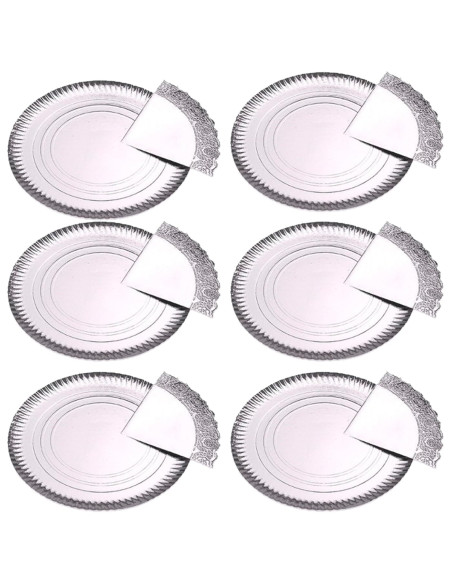 Tradineur - Pack de 6 bandejas redondas de cartón con blonda, fuente reciclable para pasteles con encaje de papel, decoración de