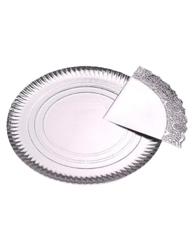 Tradineur - Pack de 6 bandejas redondas de cartón con blonda, fuente reciclable para pasteles con encaje de papel, decoración de