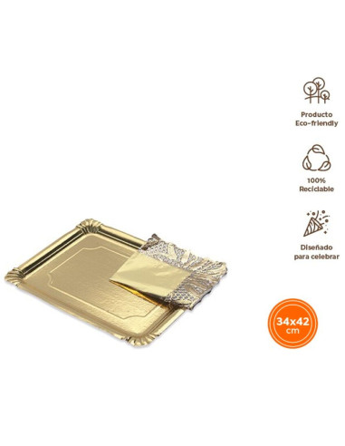 Tradineur - Pack de 6 bandejas rectangulares de cartón con blonda, fuente reciclable para pasteles con encaje de papel, decoraci