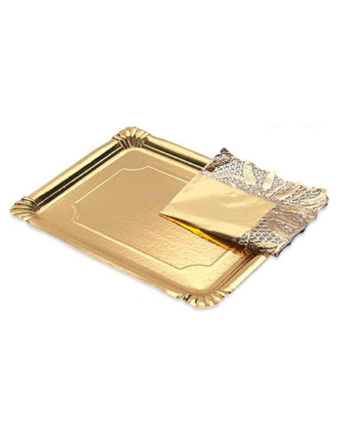 Tradineur - Pack de 6 bandejas rectangulares de cartón con blonda, fuente reciclable para pasteles con encaje de papel, decoraci