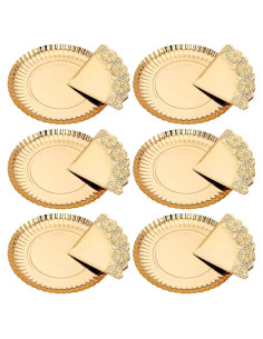 Tradineur - Pack de 6 bandejas redondas de cartón con blonda, fuente reciclable para pasteles con encaje de papel, decoración de