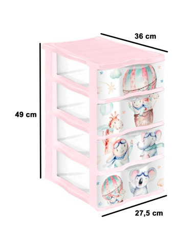 Tradineur - Cajonera de plástico, modelo Volar, 4 cajones transparentes, torre almacenaje, juguetes, dormitorio infantil, niños,