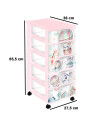 Tradineur - Cajonera de plástico con ruedas, modelo Volar, 5 cajones transparentes, torre almacenaje, juguetes, dormitorio infan