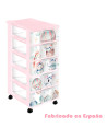 Tradineur - Cajonera de plástico con ruedas, modelo Volar, 5 cajones transparentes, torre almacenaje, juguetes, dormitorio infan