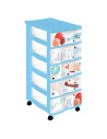 Tradineur - Cajonera de plástico con ruedas, modelo Let's Fly, 5 cajones transparentes, torre almacenaje, juguetes, dormitorio