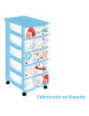 Tradineur - Cajonera de plástico con ruedas, modelo Let's Fly, 5 cajones transparentes, torre almacenaje, juguetes, dormitorio