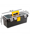 Tradineur - Caja de herramientas de plástico con asa y 8 compartimentos en la tapa, organizador, almacenamiento, fabricado en Es