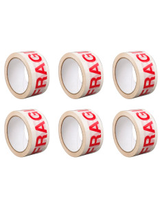 Tradineur - Pack de 6 rollos de cinta adhesiva para embalaje, Muy Frágil, precinto multiusos, embalar, sellar, empaquetar, cerra