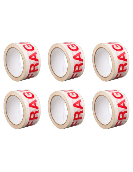 Tradineur - Pack de 6 rollos de cinta adhesiva para embalaje, Muy Frágil, precinto multiusos, embalar, sellar, empaquetar, cerra