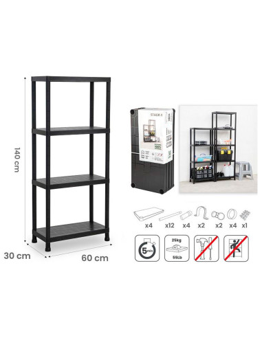 Tradineur - Estantería modular de plástico, 4 baldas, capacidad carga 100 kg, fácil montaje, almacenaje, garaje, trastero, fabri