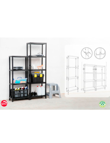 Tradineur - Estantería modular de plástico, 4 baldas, capacidad carga 100 kg, fácil montaje, almacenaje, garaje, trastero, fabri
