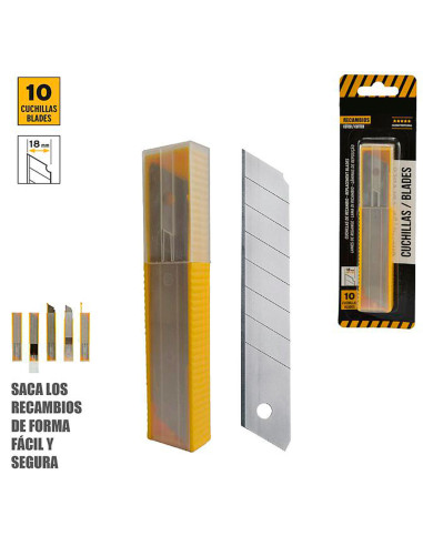 Tradineur - Pack de 50 cuchillas de cúter, anchura 18 mm, retractables y muy afiladas, acero resistente, recambios para cutter,