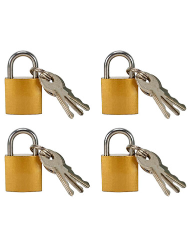 Tradineur - Pack de 4 candados de latón con llaves, arco de acero cromado, máxima seguridad, taquillas, gimnasio, maleta, armari