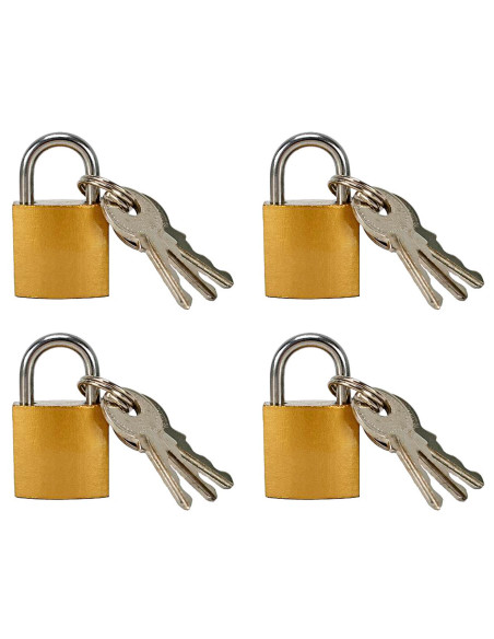 Tradineur - Pack de 4 candados de latón con llaves, arco de acero cromado, máxima seguridad, taquillas, gimnasio, maleta, armari