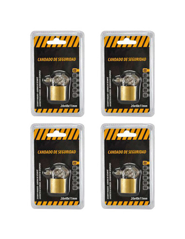 Tradineur - Pack de 4 candados de latón con llaves, arco de acero cromado, máxima seguridad, taquillas, gimnasio, maleta, armari