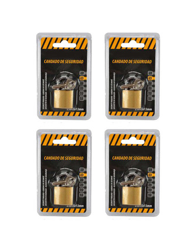Tradineur - Pack de 4 candados de latón con llaves, arco de acero cromado, máxima seguridad, taquillas, gimnasio, maleta, armari